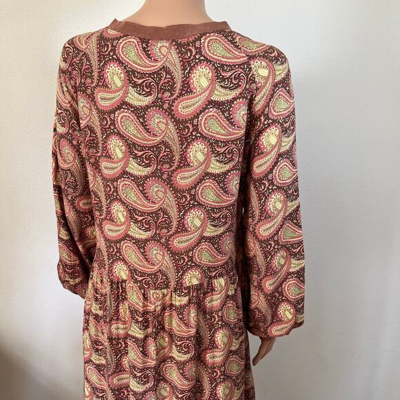 Vintage 70s / 80s Paisley Dress Brown Red Midi // Size Medium - Picture 5 of 8